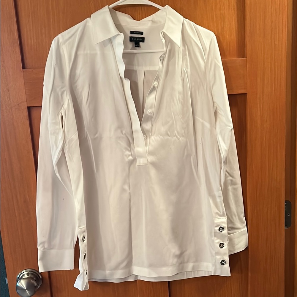 Talbots White Tunic Top with V-Neck